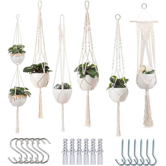 Macrame Plant Hangers Indoor Macrame Hanging Planters for Indoor Plants, 6 Pack - Picture 8 of 14